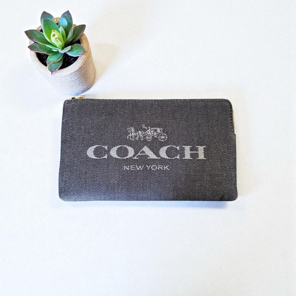 Coach Denim  Charcoal Blue Wristlet Horse & carriage Logo